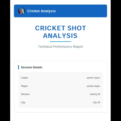 AI Cricket Coaching app technical performance report showing cricket shot analysis with AI-powered cricket analytics and feedback tools.
