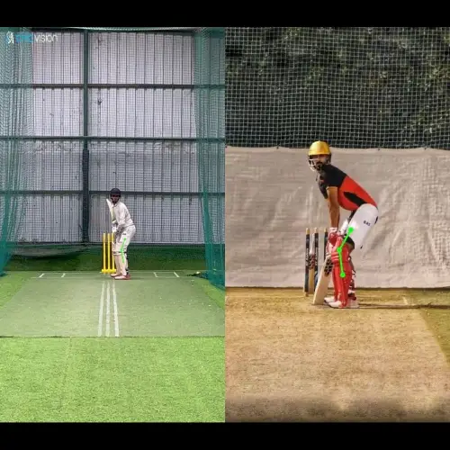 AI Cricket Coach app comparing player stance in practice nets with real-time cricket coaching feedback and AI-powered cricket analysis tools for performance improvement.
