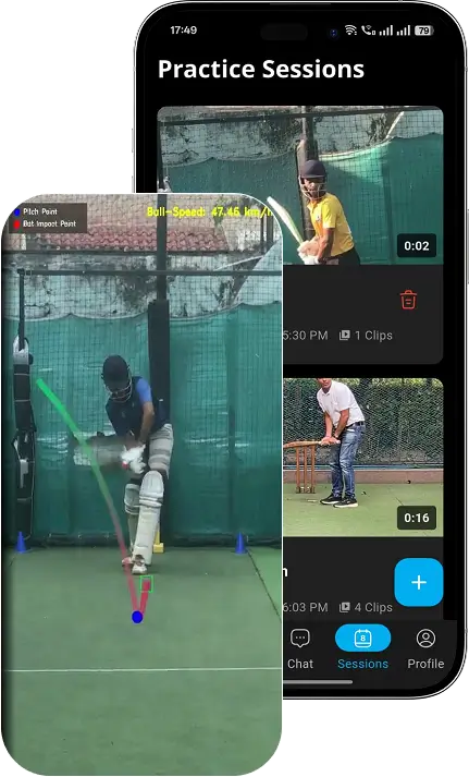 AI Cricket Coach app analyzing batting technique with real-time cricket coaching feedback, performance analysis, and AI-powered cricket coaching tools for players and academies.
